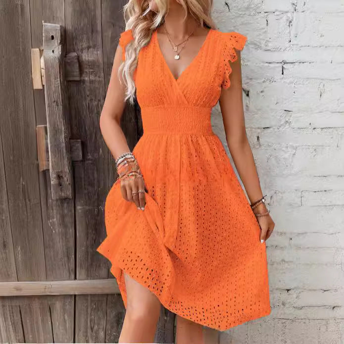 Lotus-leaf sleeve dress